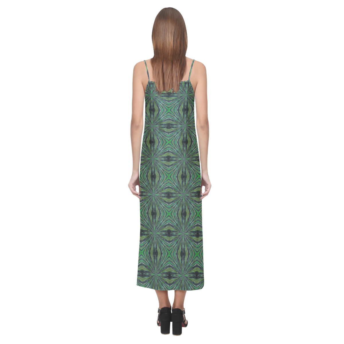 Camo Geometric V-Neck Open Fork Long Dress(Model D18)