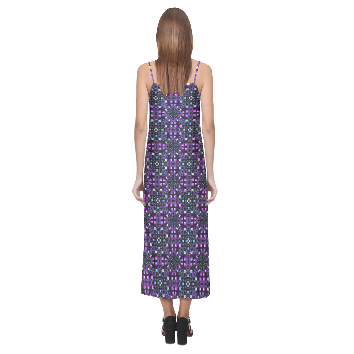 Black Violet V-Neck Open Fork Long Dress(Model D18)