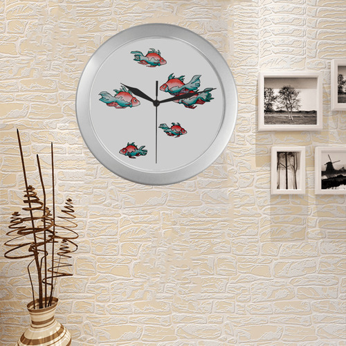 only fish Silver Color Wall Clock