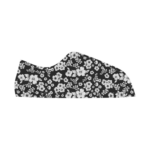 Fine Flowers Pattern Solid Black White Canvas Shoes for Women/Large Size (Model 016)