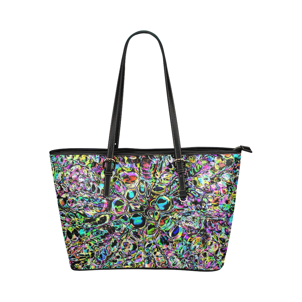 Psychedelic Explosion Leather Tote Bag/Small (Model 1651) | ID: D952794