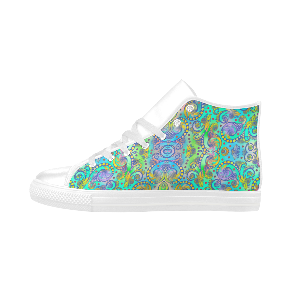 Oriental Flowers Spirals Ornaments Soft Colored Aquila High Top Microfiber Leather Women's Shoes (Model 032)