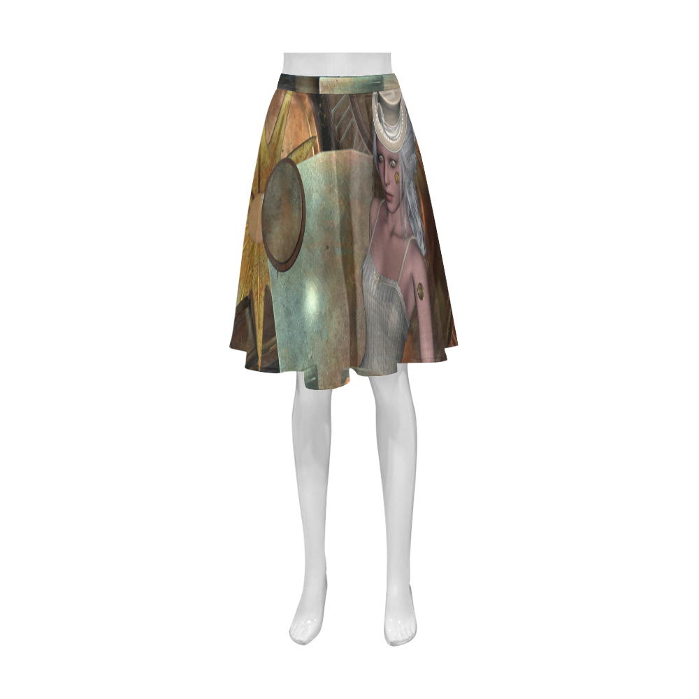Steampunk, rusty metal and clocks and gears Athena Women's Short Skirt (Model D15)