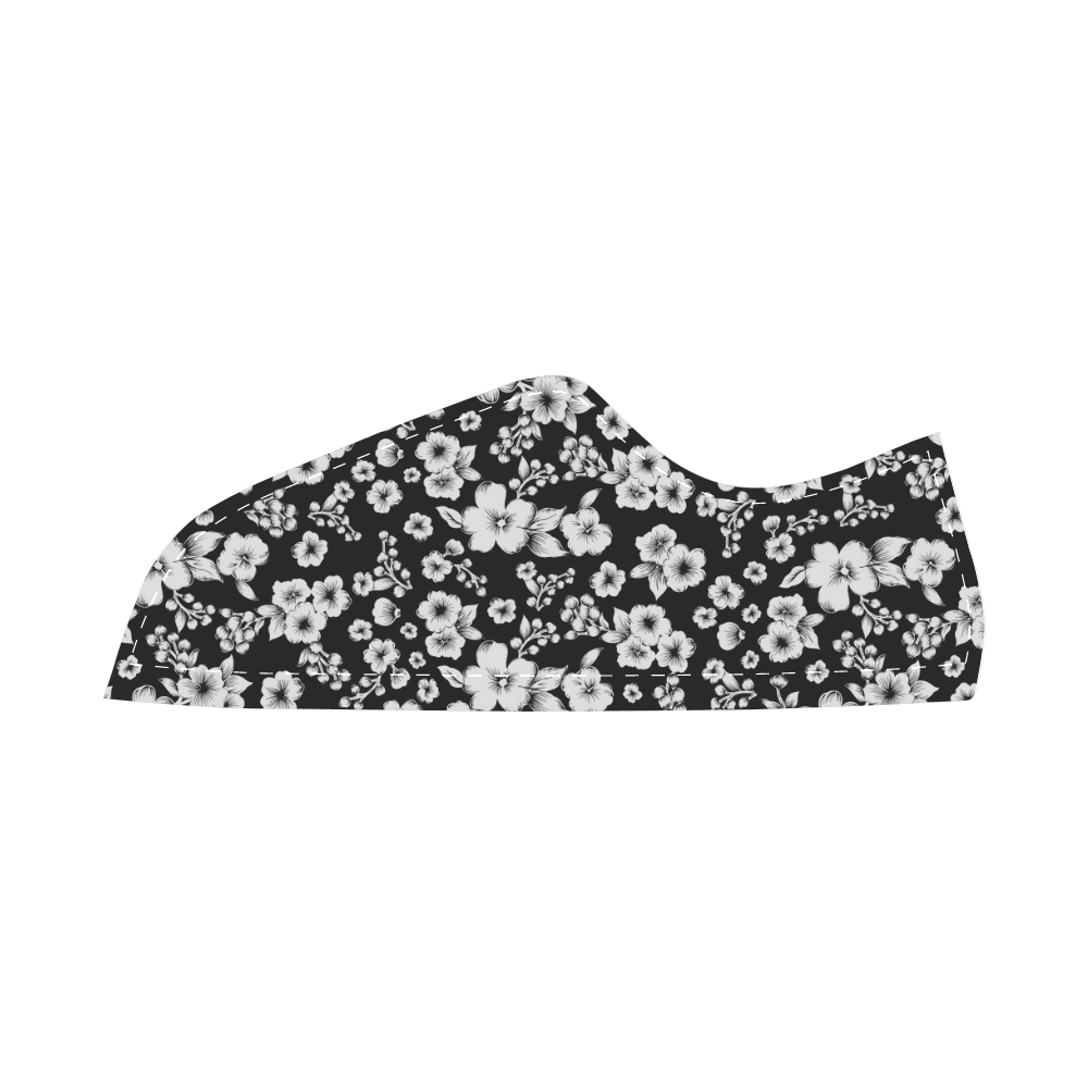 Fine Flowers Pattern Solid Black White Canvas Shoes for Women/Large Size (Model 016)