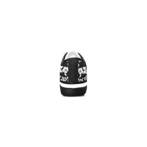 Fine Flowers Pattern Solid Black White Women's Canvas Zipper Shoes/Large Size (Model 001)