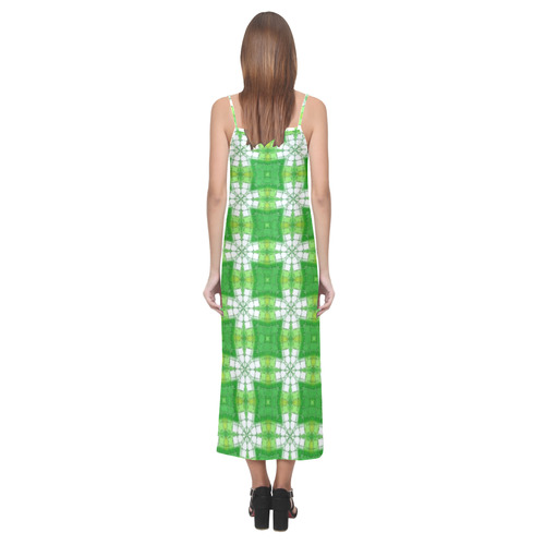 Spring Green V-Neck Open Fork Long Dress(Model D18)
