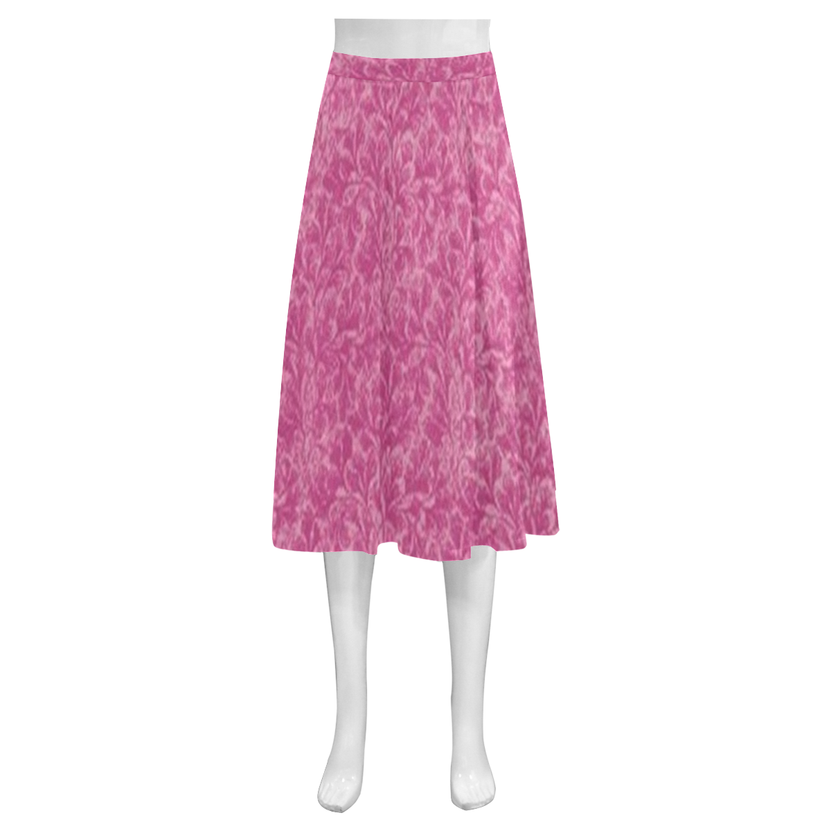 Vintage Floral Lace Leaf Fuchsia Pink Mnemosyne Women's Crepe Skirt (Model D16)