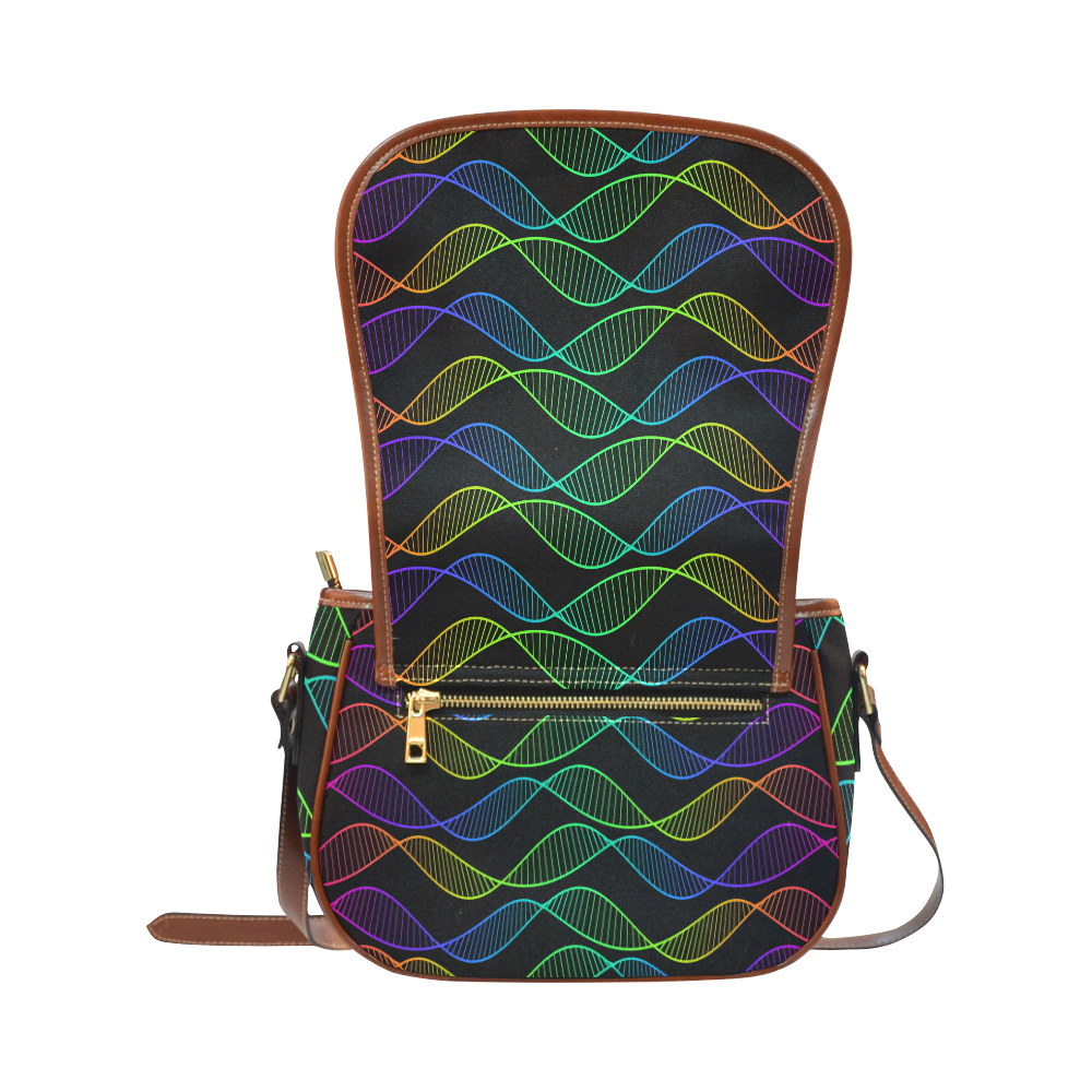 Curvy Rainbow Helix Black Saddle Bag/Small (Model 1649) Full Customization