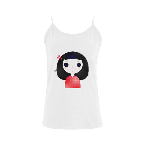 New in shop! Japan manga designers T-Shirt edition. Black eyes girl with black hair. Unique art illu Women's Spaghetti Top (USA Size) (Model T34)