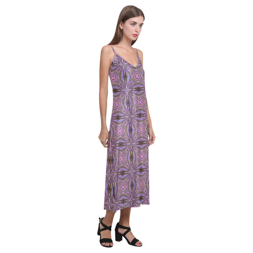 Purple and Pink V-Neck Open Fork Long Dress(Model D18)