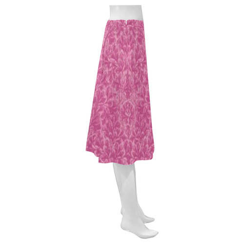 Vintage Floral Lace Leaf Fuchsia Pink Mnemosyne Women's Crepe Skirt (Model D16)