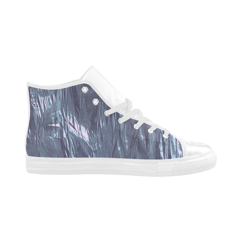 crumpled foil blue Aquila High Top Microfiber Leather Women's Shoes/Large Size (Model 032)