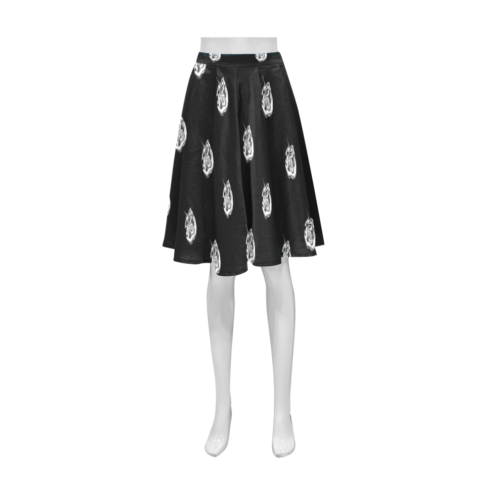 Metallic Silver Roses on Black Athena Women's Short Skirt (Model D15)