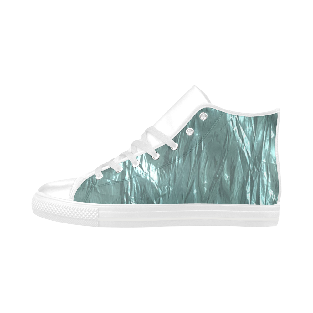 crumpled foil teal Aquila High Top Microfiber Leather Women's Shoes/Large Size (Model 032)