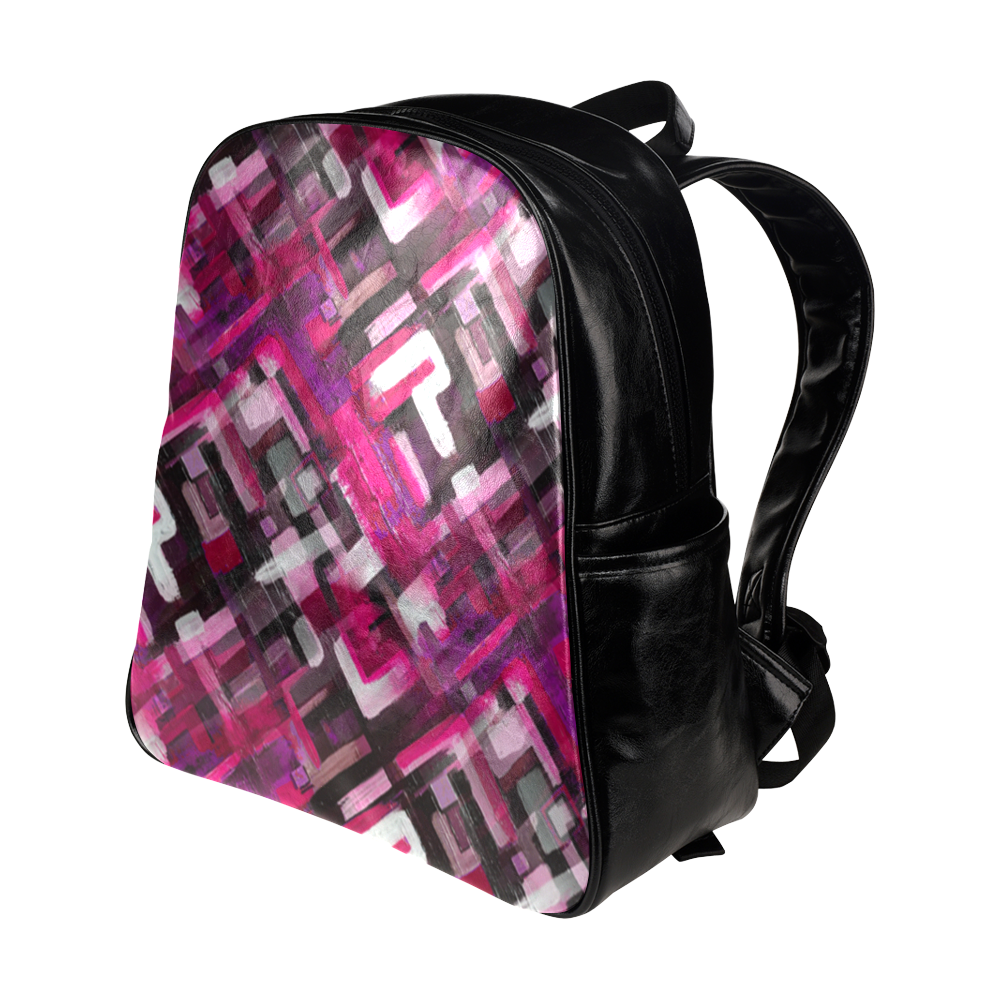 Painted Pink Punk Multi-Pockets Backpack (Model 1636)