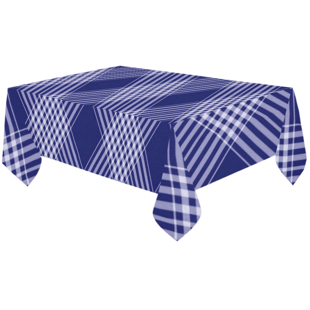 Navy Blue And White Plaid Cotton Linen Tablecloth 60"x120"
