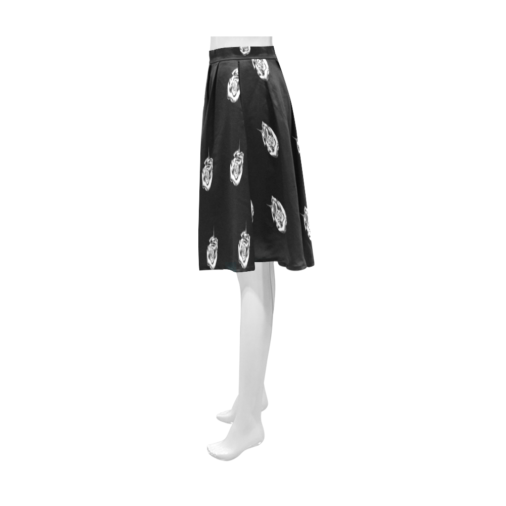 Metallic Silver Roses on Black Athena Women's Short Skirt (Model D15)