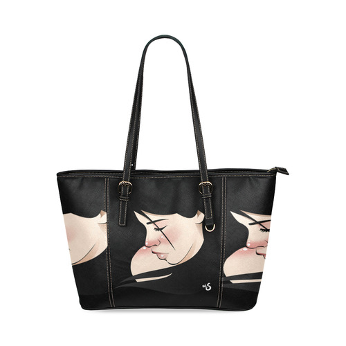 Dark Hair Beauty Leather Tote Bag/Small (Model 1640)