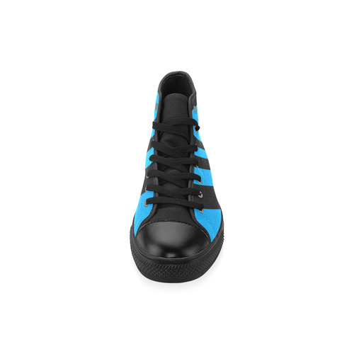 BLACK & BLUE SWIRL High Top Canvas Women's Shoes/Large Size (Model 017)
