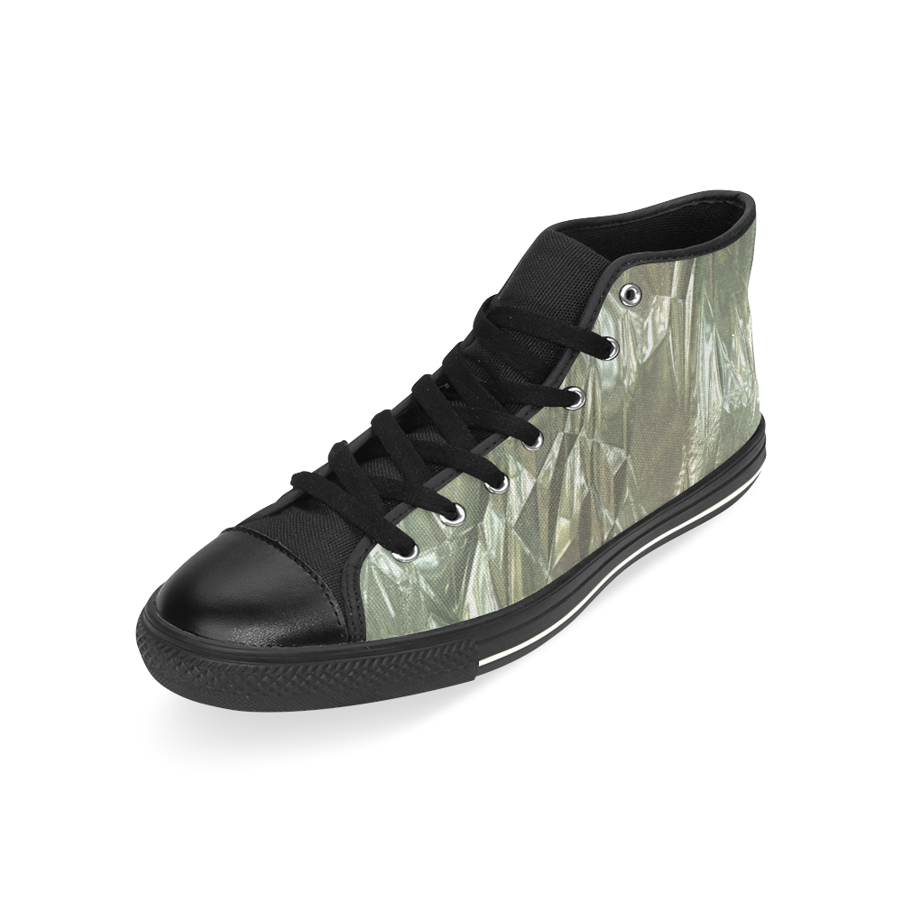 crumpled foil silver High Top Canvas Women's Shoes/Large Size (Model 017)