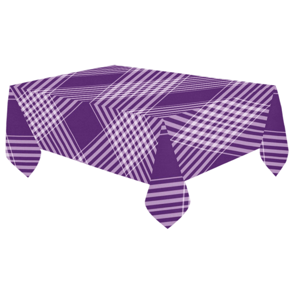 Royal Purple And White Plaid Cotton Linen Tablecloth 60"x 104"