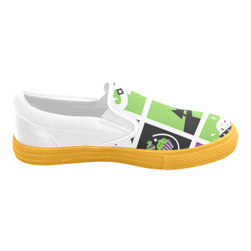 Vintage original halloween Designers Shoes. Hand-drawn art by guothova! Exclusive in : yellow, green Slip-on Canvas Shoes for Men/Large Size (Model 019)
