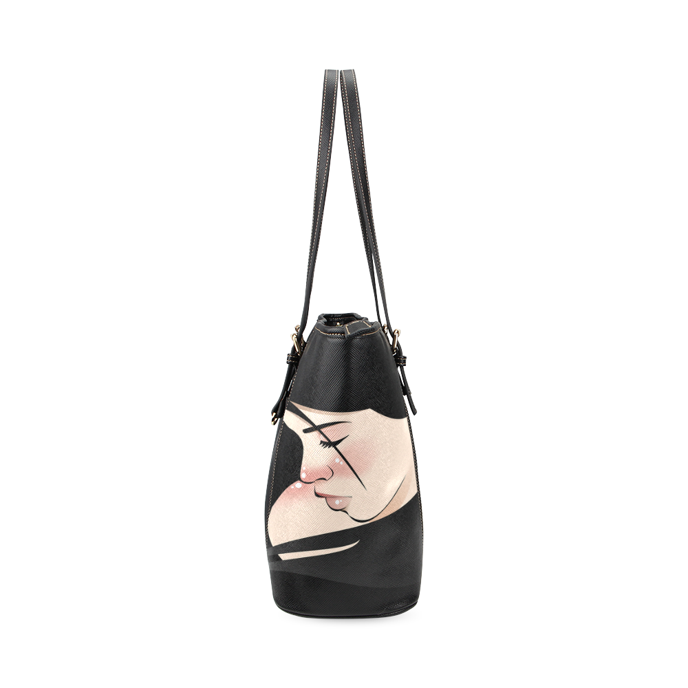 Dark Hair Beauty Leather Tote Bag/Small (Model 1640)