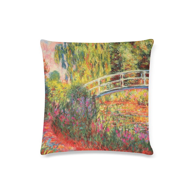 Claude Monet Japanese Bridge Floral Fine Art Custom Zippered Pillow Case 16"x16"(Twin Sides)