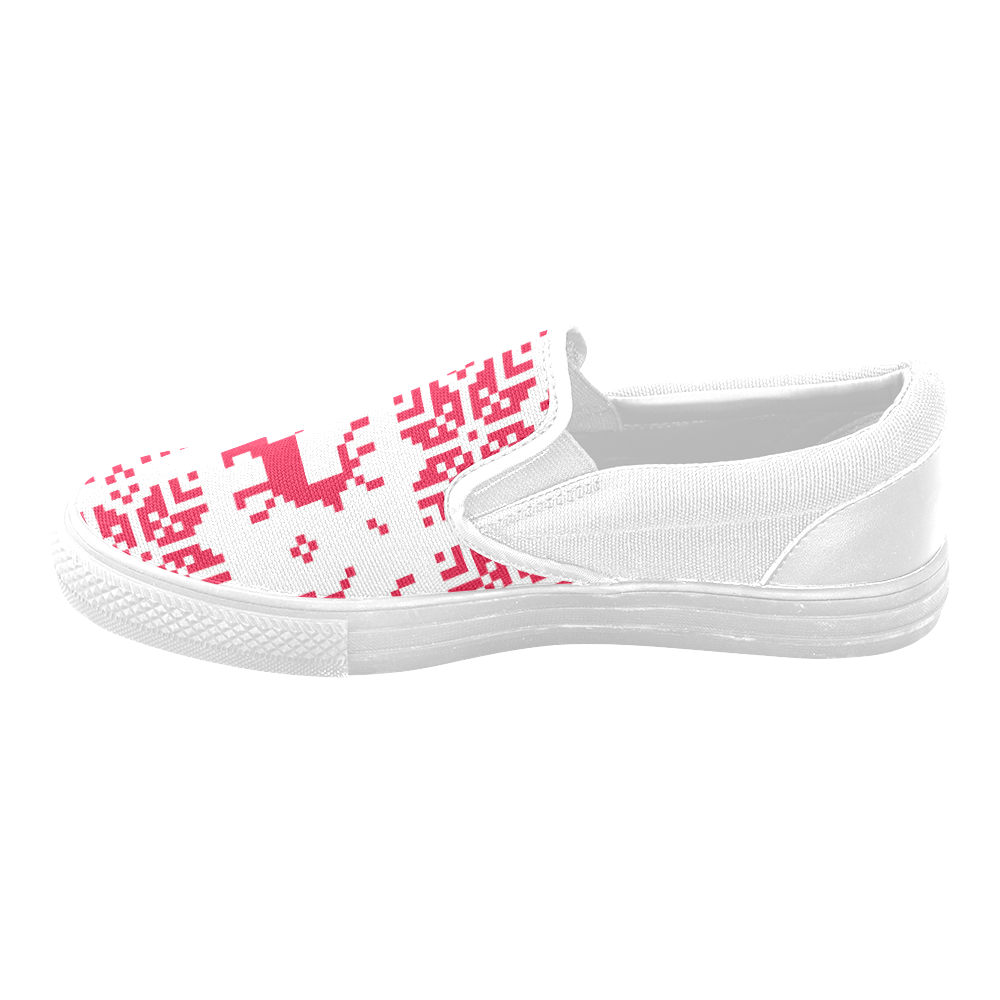 New arrival in Shop! Designers exclusive shoes with Reindeers. Red and white. Slip-on Canvas Shoes for Men/Large Size (Model 019)