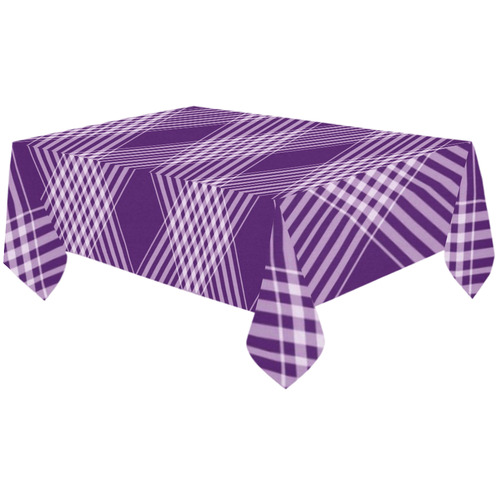 Royal Purple And White Plaid Cotton Linen Tablecloth 60"x120"