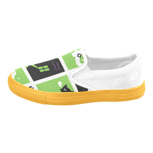 Vintage original halloween Designers Shoes. Hand-drawn art by guothova! Exclusive in : yellow, green Slip-on Canvas Shoes for Men/Large Size (Model 019)