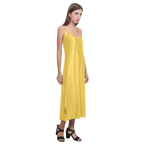 Freesia V-Neck Open Fork Long Dress(Model D18)