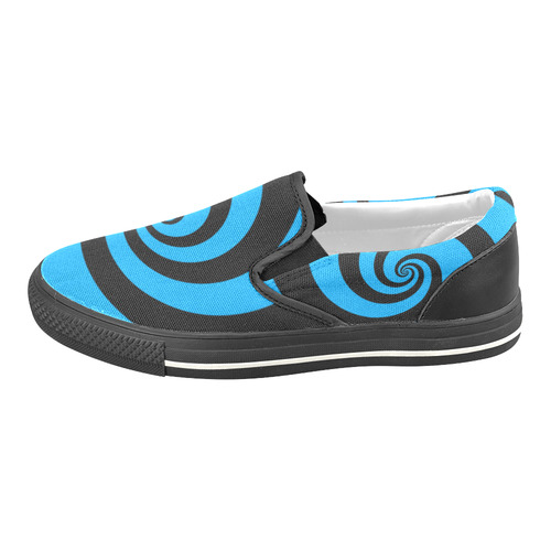 BLACK & BLUE SWIRL Women's Unusual Slip-on Canvas Shoes (Model 019)