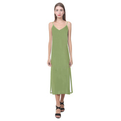 Peridot V-Neck Open Fork Long Dress(Model D18)