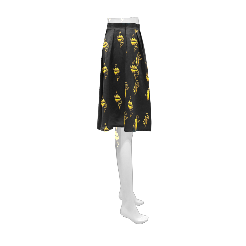 Holiday: Gold Holly Leaves & Berries Athena Women's Short Skirt (Model D15)