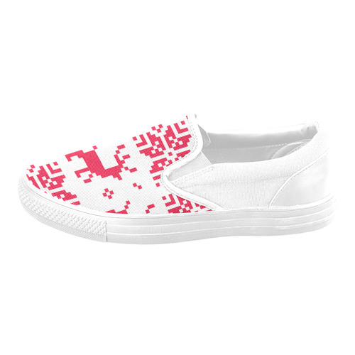 New arrival in Shop! Designers exclusive shoes with Reindeers. Red and white. Slip-on Canvas Shoes for Men/Large Size (Model 019)