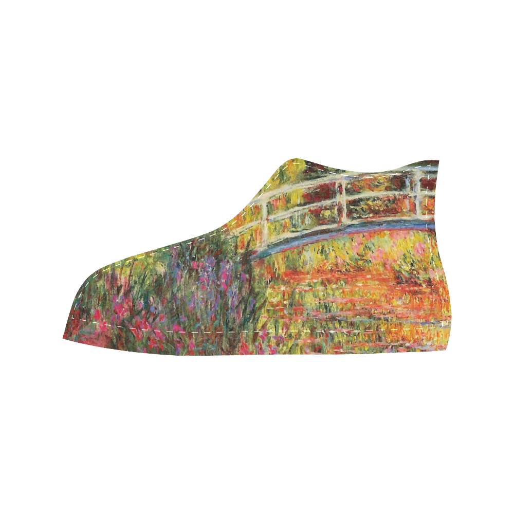 Claude Monet Japanese Bridge Floral Fine Art Aquila High Top Microfiber Leather Women's Shoes (Model 032)