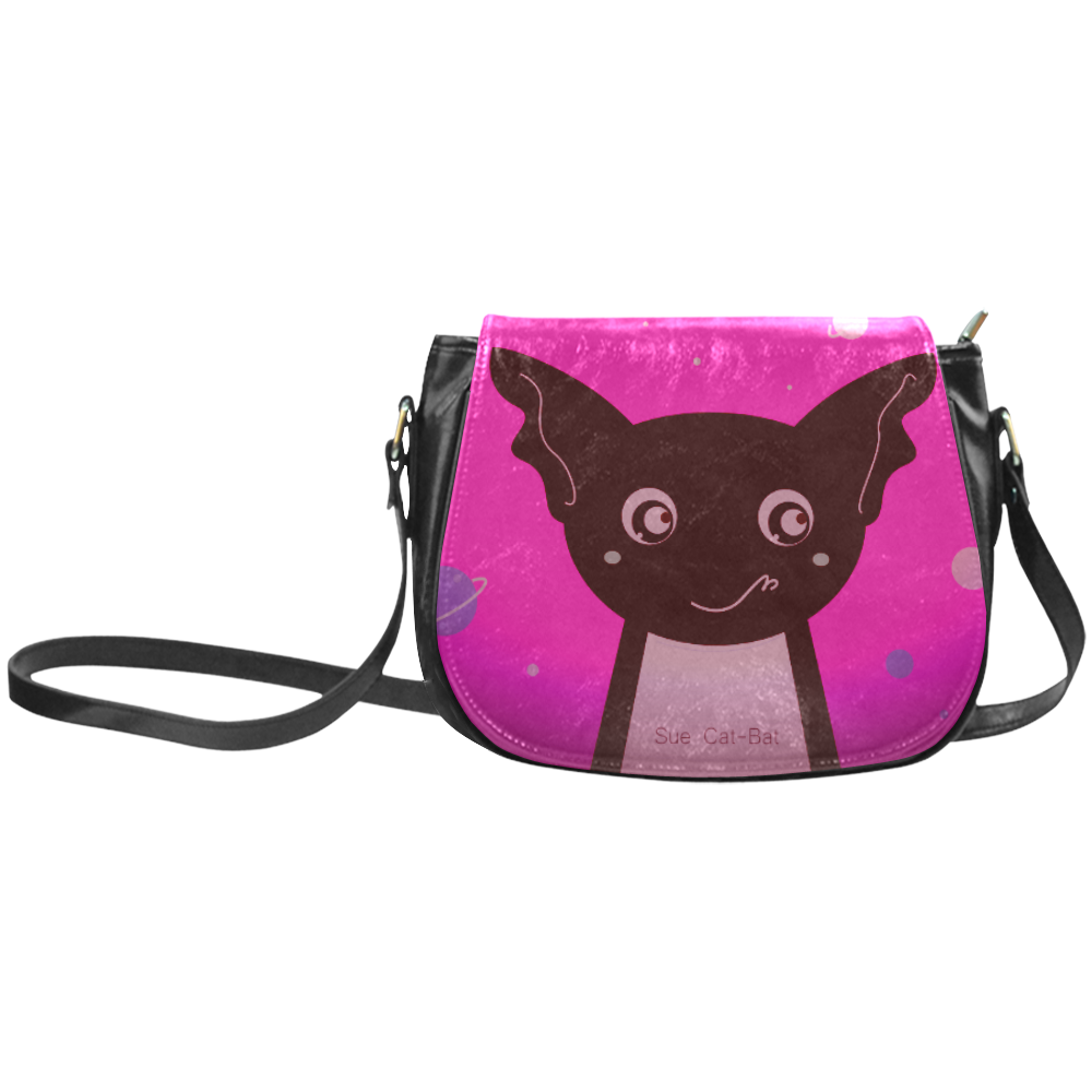 "Sue Cat-Bat" Authentic Original designers bag edition in Vintage fabulous style. Pink and Classic Saddle Bag/Small (Model 1648)