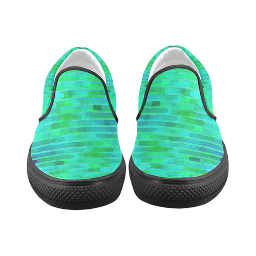 Beautiful Blue Green Abstract Pattern Women's Unusual Slip-on Canvas Shoes (Model 019)