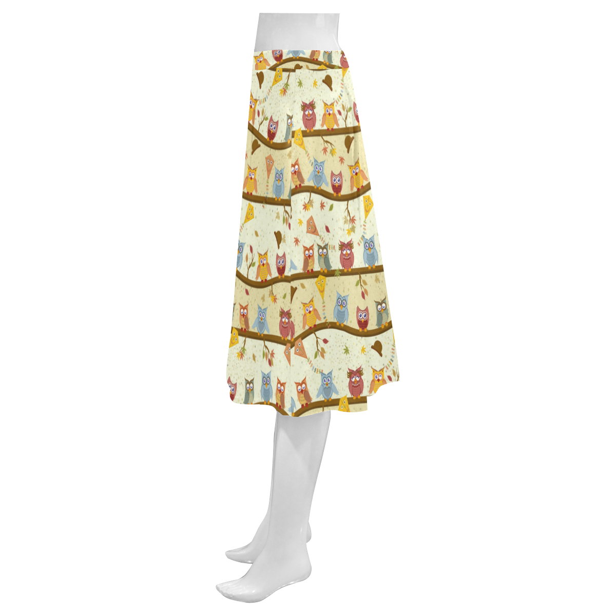 autumn owls Mnemosyne Women's Crepe Skirt (Model D16)
