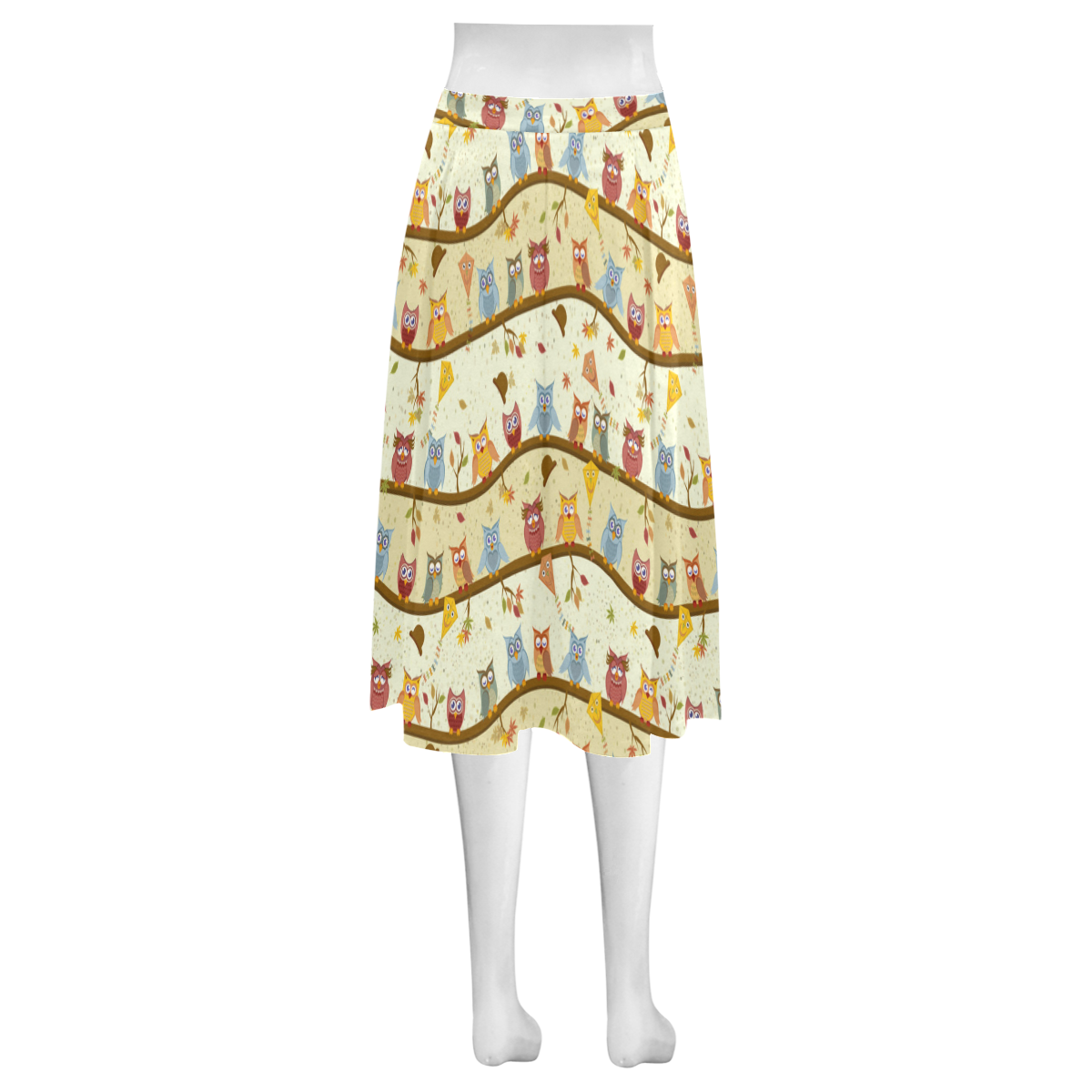 autumn owls Mnemosyne Women's Crepe Skirt (Model D16)