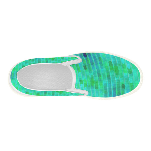 Beautiful Blue Green Abstract Pattern Women's Slip-on Canvas Shoes (Model 019)