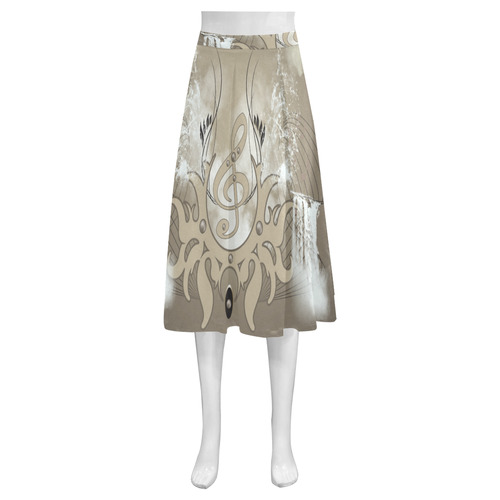 Music, clef with waterfalls Mnemosyne Women's Crepe Skirt (Model D16)