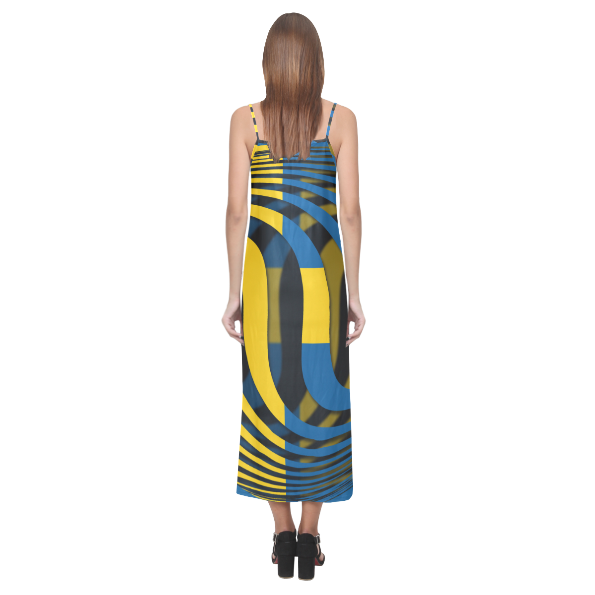 The Flag of Sweden V-Neck Open Fork Long Dress(Model D18)