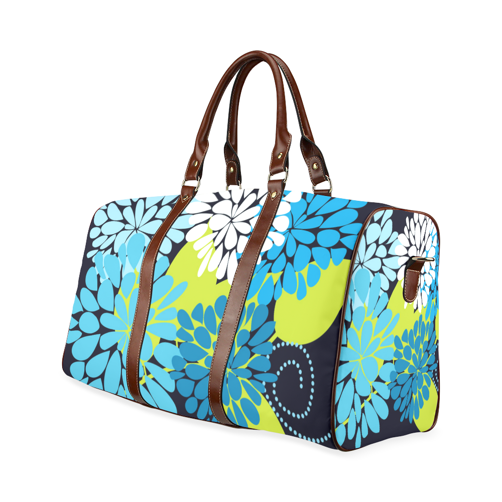 Blue Aqua Abstract Modern Floral Waterproof Travel Bag/Small (Model 1639)
