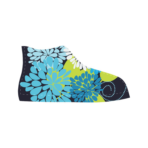 Blue Aqua Abstract Modern Floral Aquila High Top Microfiber Leather Women's Shoes (Model 032)