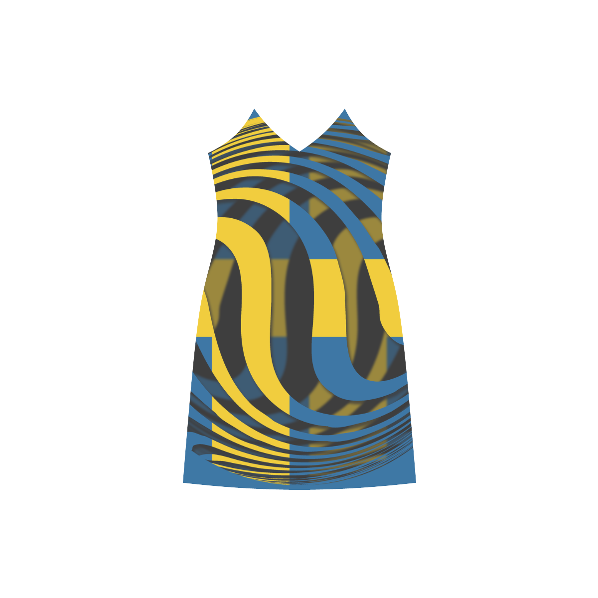 The Flag of Sweden V-Neck Open Fork Long Dress(Model D18)