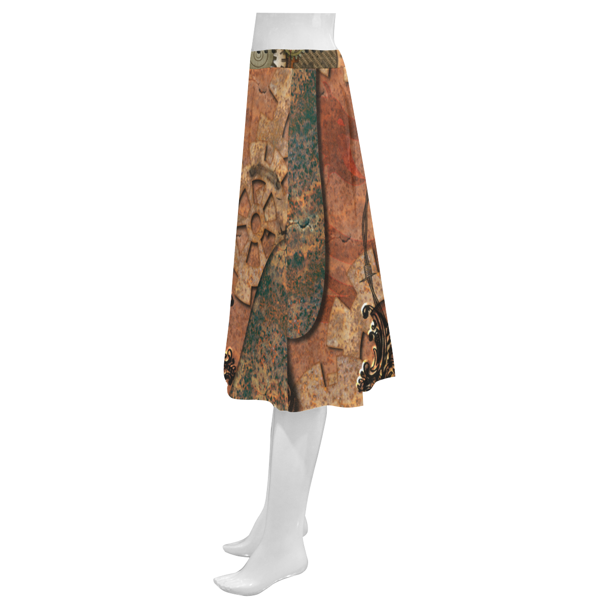 Steampunk wonderful heart, clocks and gears Mnemosyne Women's Crepe Skirt (Model D16)