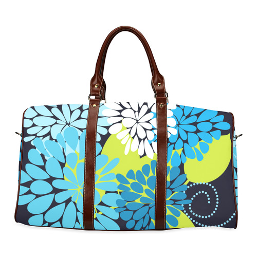 Blue Aqua Abstract Modern Floral Waterproof Travel Bag/Small (Model 1639)