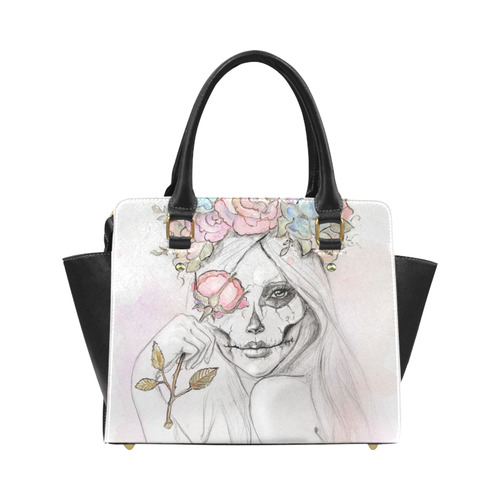 Boho Queen, skull girl, watercolor woman Classic Shoulder Handbag (Model 1653)